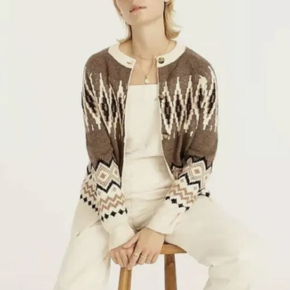 J. Crew Geometric Brown and Cream Cardigan
